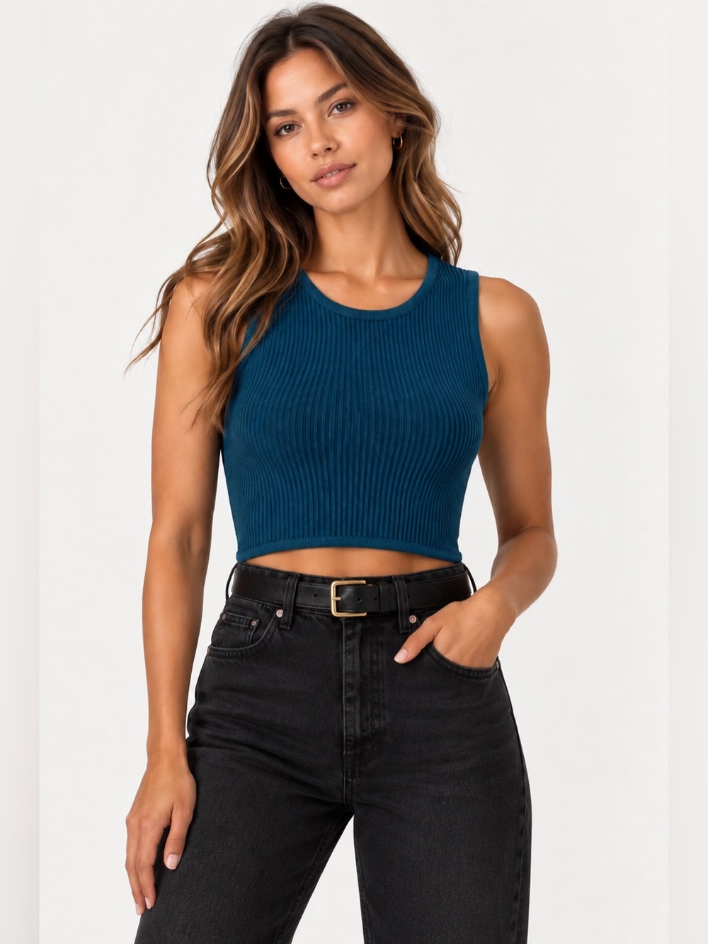 HOUSE OF HARLOW Lux Ribbed High Neck Crop